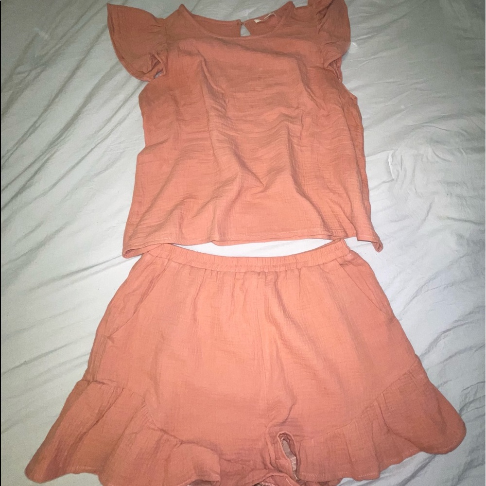 Pink Ruffle Gauze Top + Shorts Set Size L